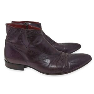 Jo Ghost Boots Mens 40 US 7 Burgundy Leather Side Zip Pointed Toe Brogue Italy